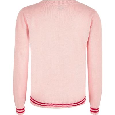 Girls pink badge knit jumper